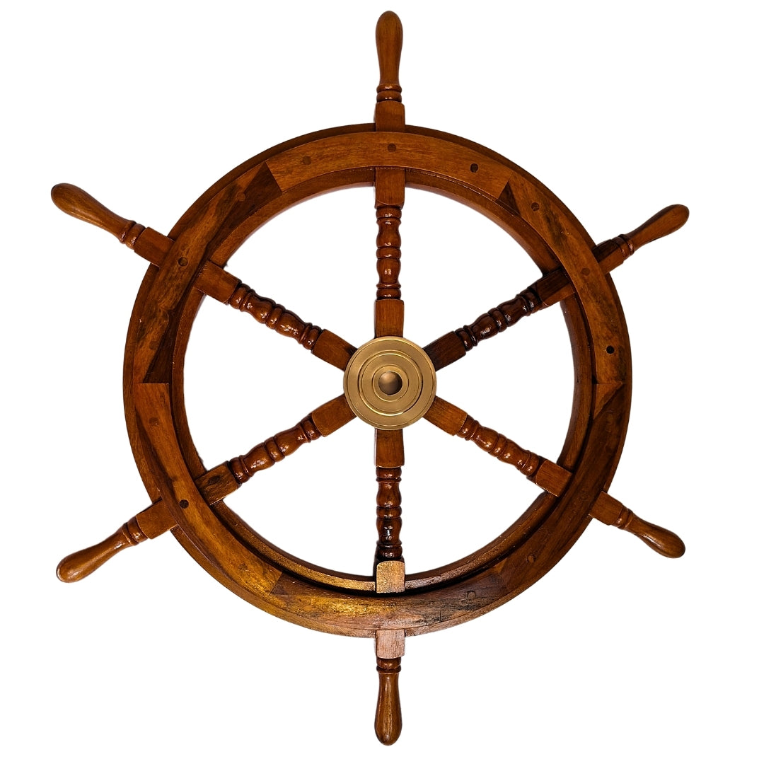 Roda de leme de madeira com inserto de latão 75 cm com possibilidade de gravação personalizada