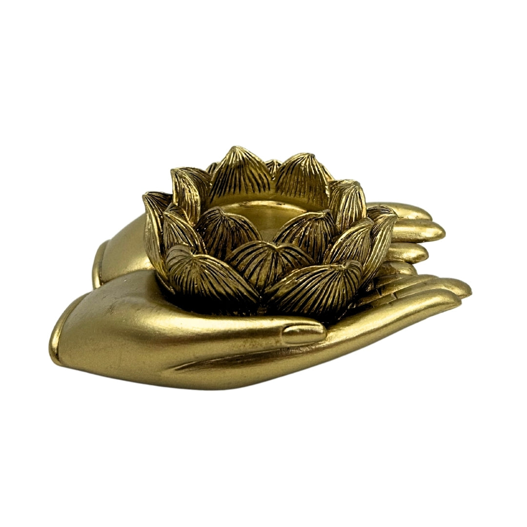 Castiçal Glamour Dourado para Vela Tealight com possibilidade de gravação personalizada – Elemento decorativo elegante para interiores com dimensões 11,5 x 9,4 x 4,8 cm em poliéster