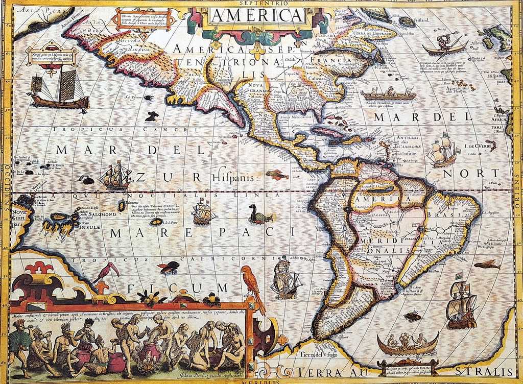 Mapa da América de 1628 - Reimpressão de J. Hondius com possibilidade de personalização por gravação - presente ideal para viajantes e amantes da história - dimensões 37,5 x 50 cm