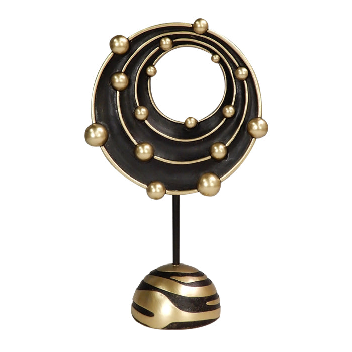 Grande estatueta decorativa Sistema Cósmico com possibilidade de personalização por gravação, ideal para presente - altura 20,2 cm, dourado e preto, estilo moderno e glamour