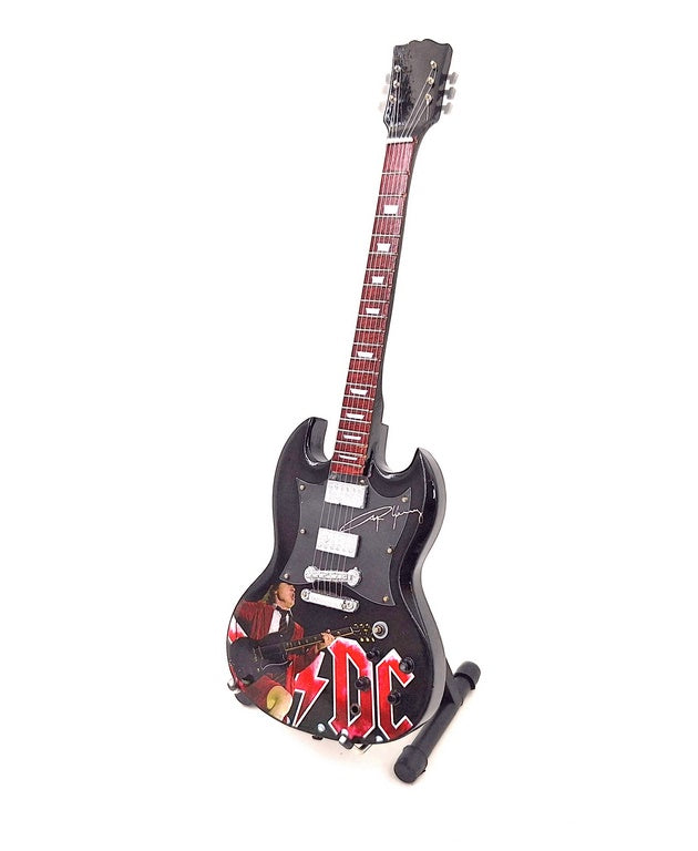 Mini guitarra Angus Young 24,5 cm em mogno com possibilidade de personalização por gravação