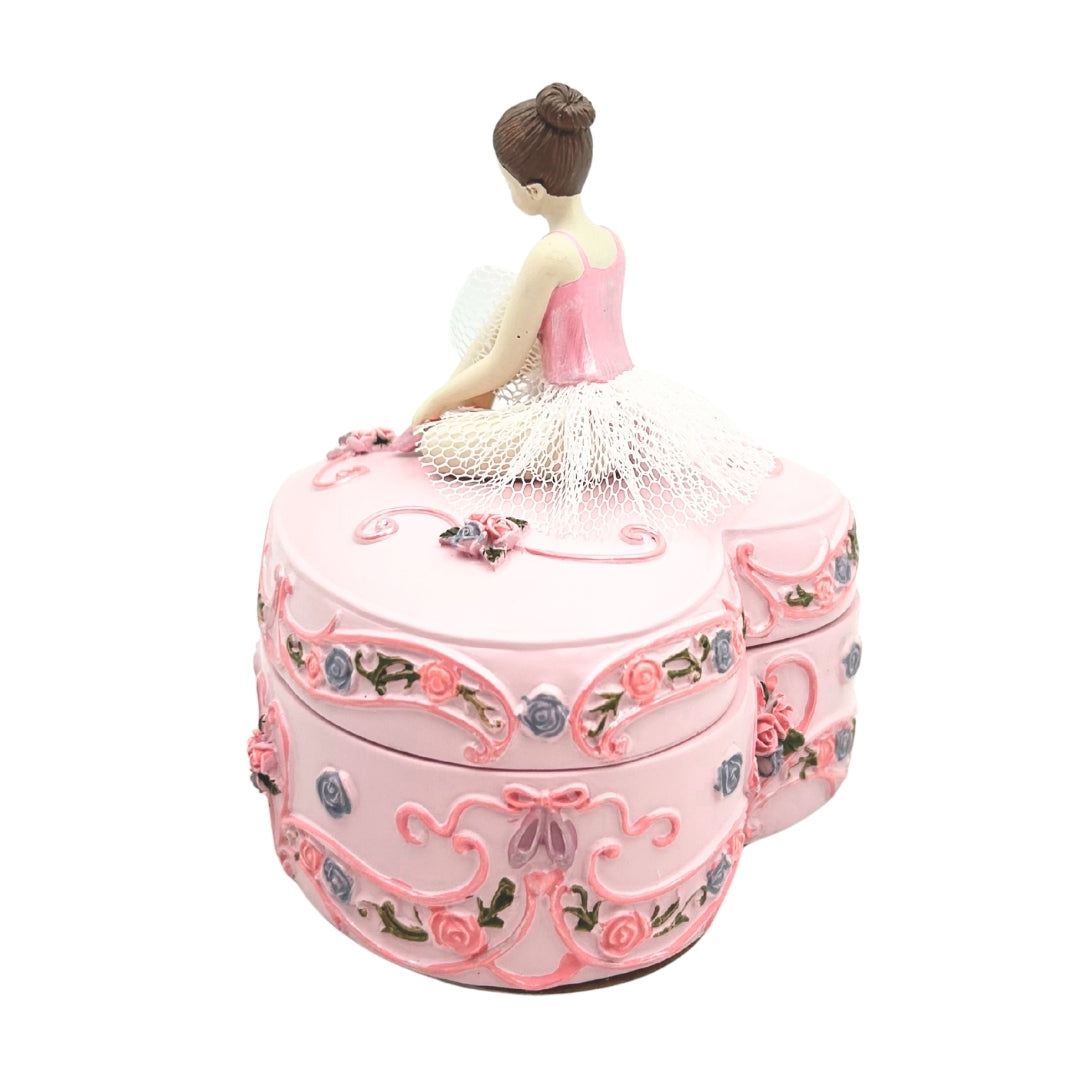 Caixa de Música Bailarina Coração Lago dos Cisnes com Possibilidade de Gravação Personalizada, Rosa, 12,5 cm, Presente Ideal para Aniversário ou Aniversário de Casamento