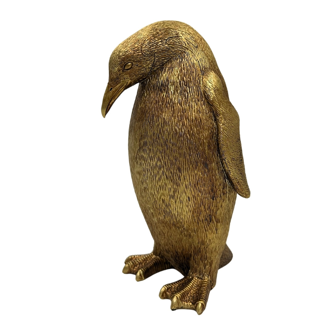 Pinguim Dourado 20,5 cm com possibilidade de personalização por gravação – figura decorativa elegante para presente, estilo glamour, art déco, feita de polyresina de alta qualidade