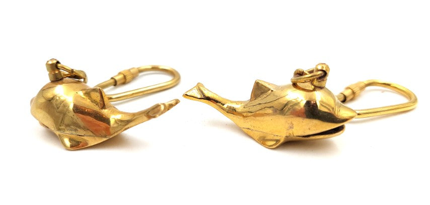 Chaveiro de latão golfinho 70339 com possibilidade de gravação personalizada, ideal para presente - comprimento 5 cm, com corrente de 8 cm