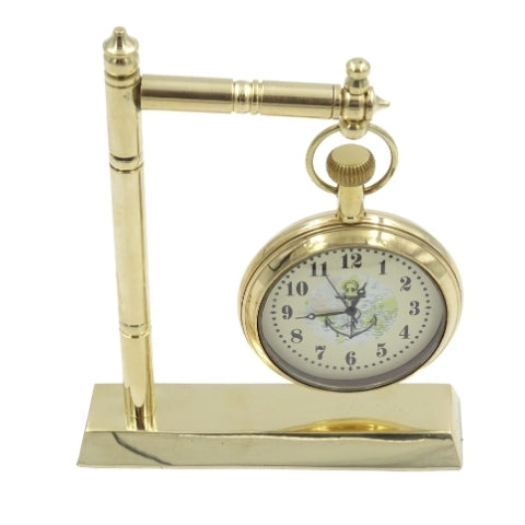 Relógio Marinheiro de Latão para Secretária NC2126 com Possibilidade de Gravação, 12 cm de Altura, Ideal para Presente para Amante da Navegação com Motivo de Âncora e Veleiro