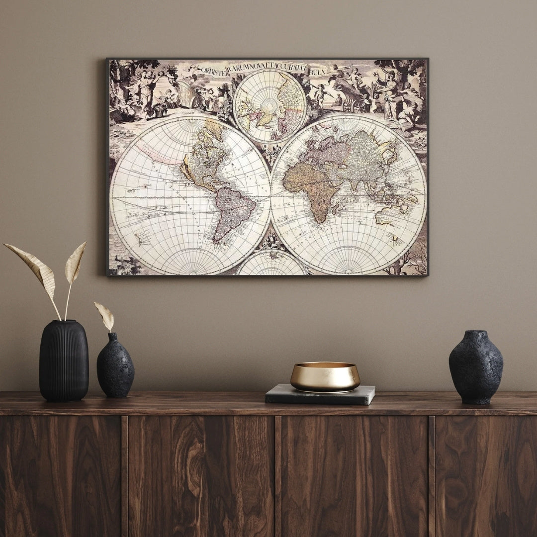 Mapa do Mundo de 1686 - Reimpressão de G. Valck com possibilidade de personalização por gravação - presente ideal para historiadores e viajantes - dimensões 56,5 x 47,5 cm