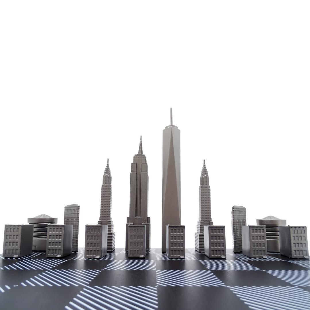 Xadrez Nova Iorque Skyline com Gravação em Aço Inoxidável