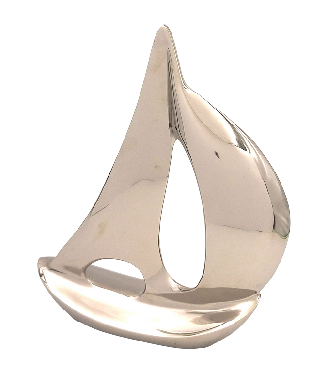 Modelo Elegante de Iate em Metal 36 cm com Possibilidade de Personalização por Gravação