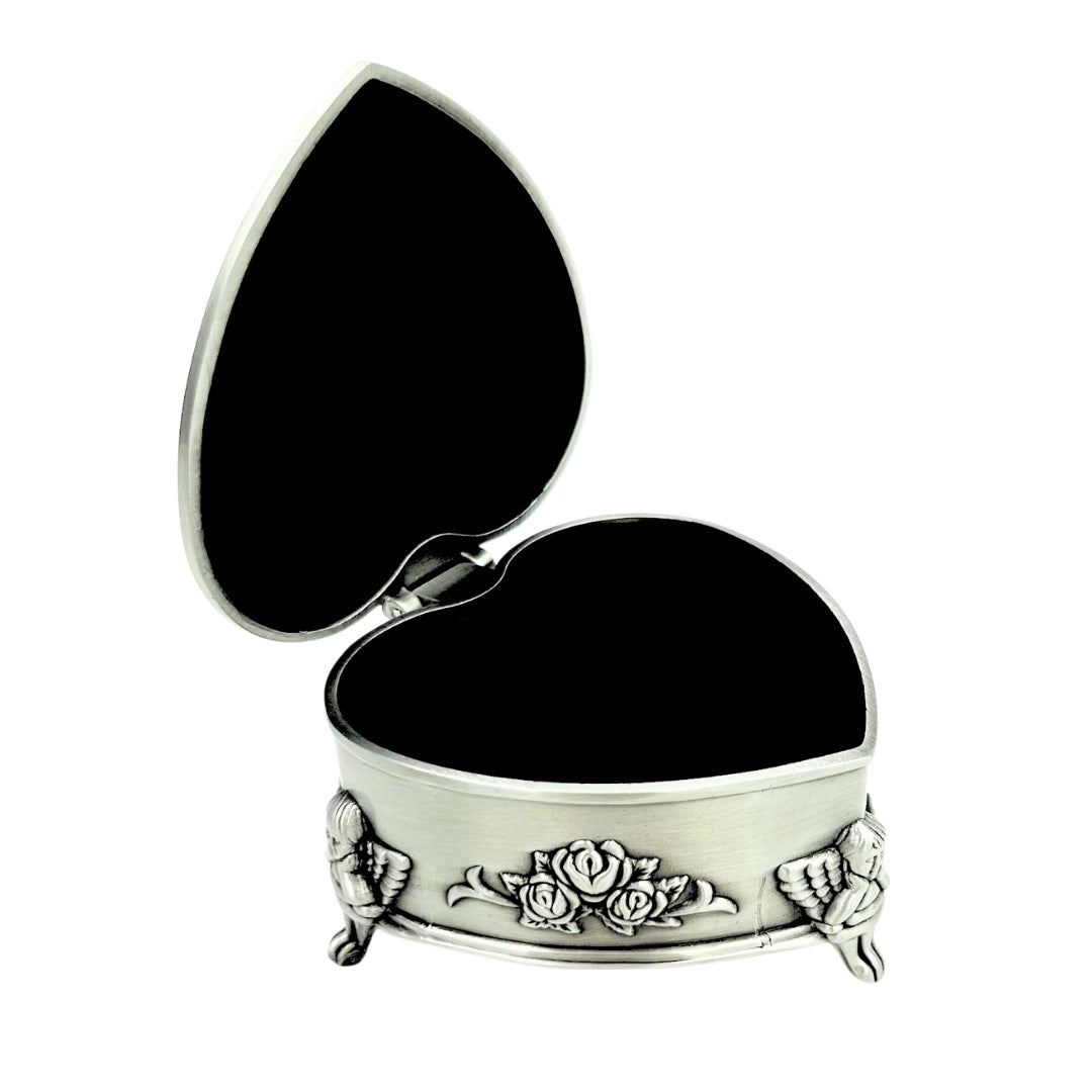 Caixa metálica em forma de coração com possibilidade de personalização por gravação – presente elegante para Dia dos Namorados, aniversário ou aniversário, decorada com motivo de rosa, dimensões 8,7 x 8,4 x 5,1 cm