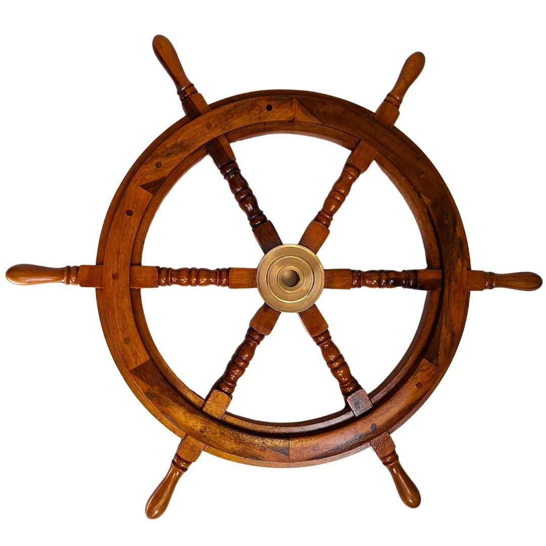 Roda de leme de madeira com inserto de latão 75 cm com possibilidade de gravação personalizada