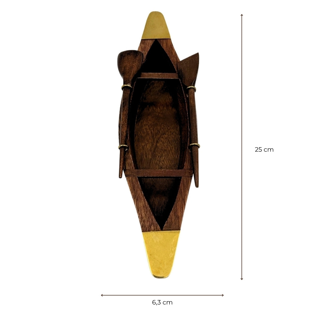 Elegante modelo de barco em madeira de 25 cm - Decoração para secretária com elementos em latão - Presente ideal para velejadores com opção de personalização por gravação - Estilo náutico e retro