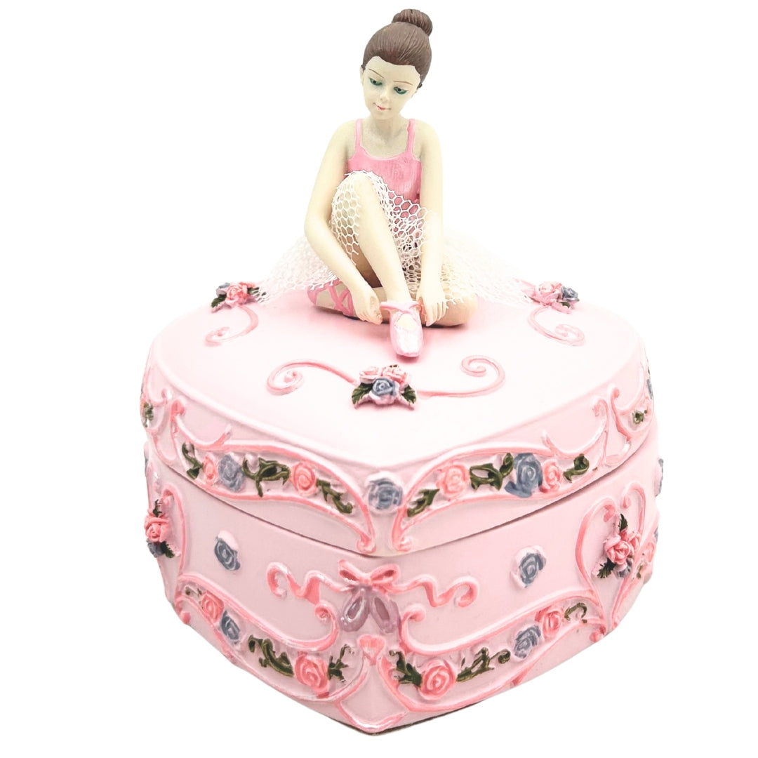 Caixa de Música Bailarina Coração Lago dos Cisnes com Possibilidade de Gravação Personalizada, Rosa, 12,5 cm, Presente Ideal para Aniversário ou Aniversário de Casamento