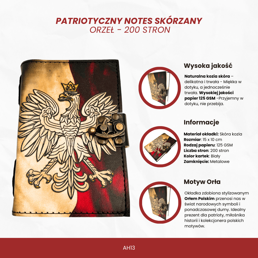 Caderno de Couro Diário Polaco Águia Patriótica com Gravação