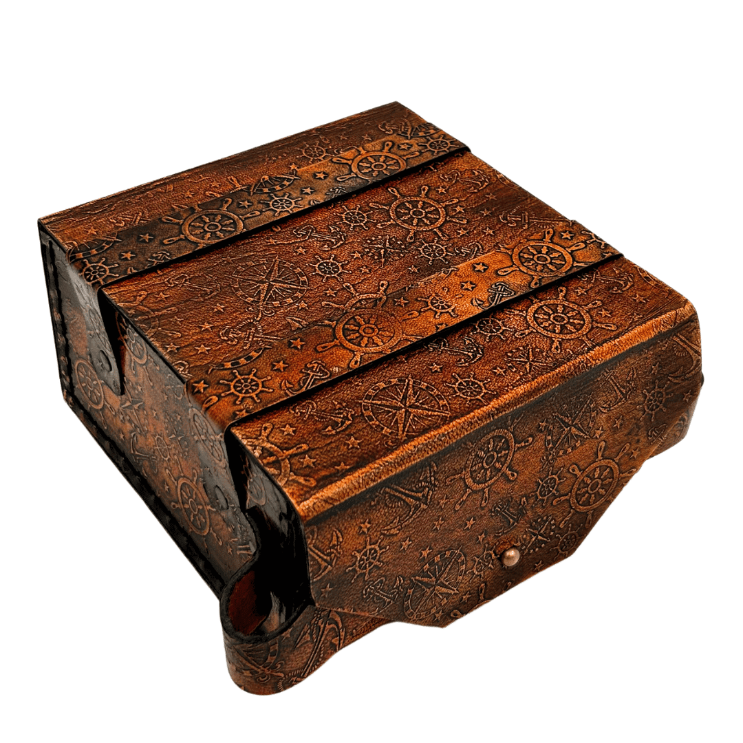 Sextante retro de latão em estojo de couro - instrumento de navegação elegante com possibilidade de gravação - presente ideal para amantes de vela e história - dimensões 13x12x7 cm