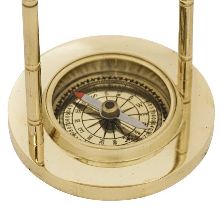 Globo Decorativo de Latão com Bússola e Possibilidade de Personalização por Gravação, Dourado, Altura 12,5 cm