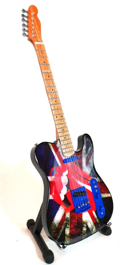 Mini guitarra ao estilo Rolling Stones Keith Richards MGT-2301 com possibilidade de personalização por gravação, feita à mão em mogno, presente ideal para fã de música, altura 27,5 cm