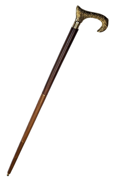 Bengala de Madeira com Cabo Dourado - Dobrável - Presente Elegante com Possibilidade de Personalização com Gravação - 91,5 cm, Castanha com Pegador de Latão