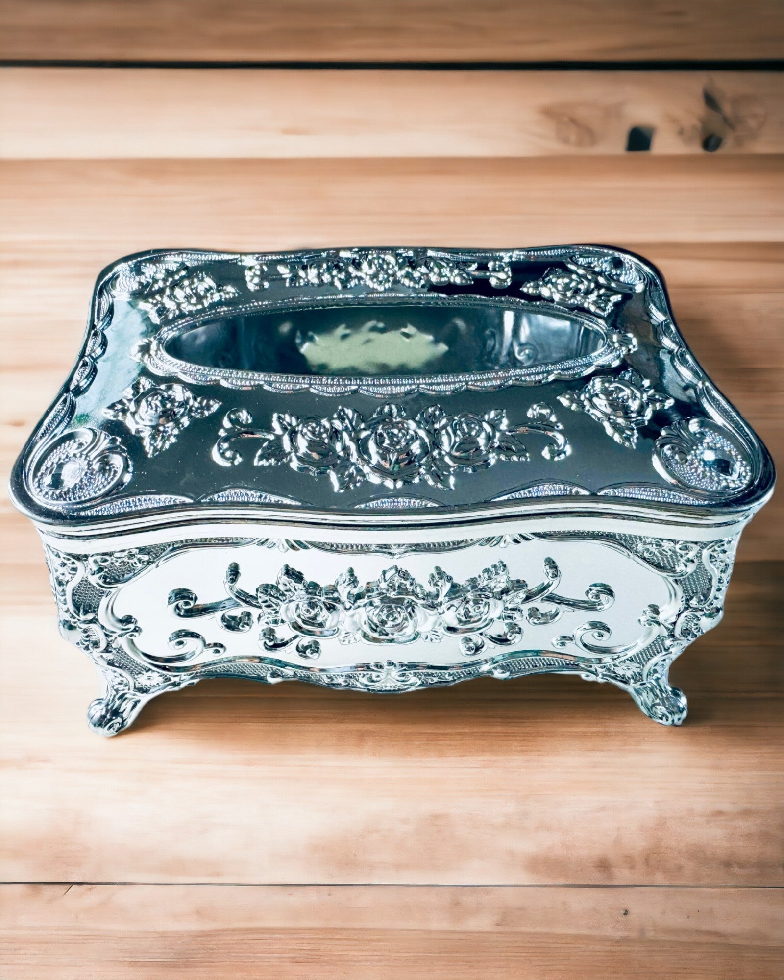 Caixa Elegante para Lenços com Flores em Relevo - Recipiente para Guardanapos