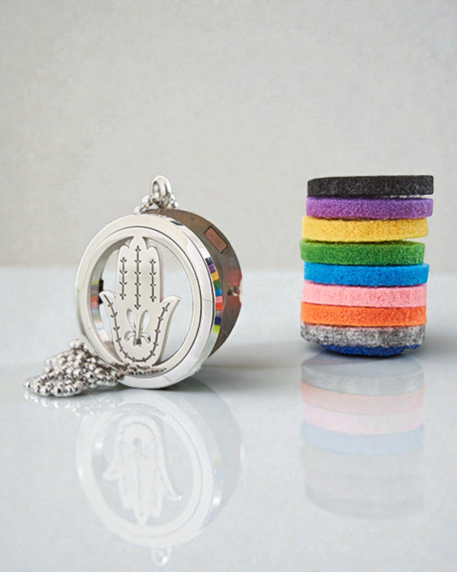 Hamsa Aura – Colar de Aromaterapia Mão de Fátima 30 mm