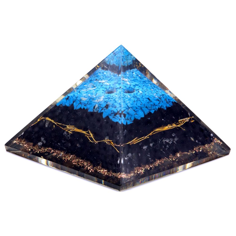 Pirâmide Orgonite com Topo Turquesa e Turmalina Negra