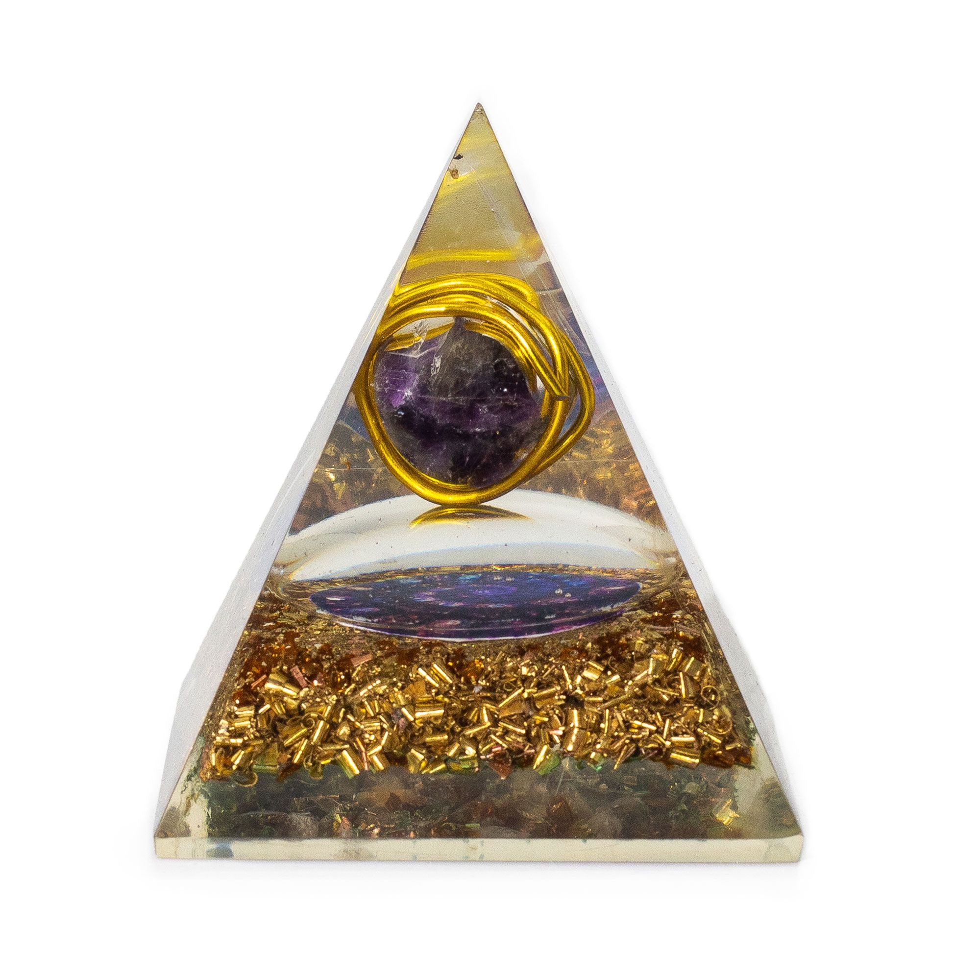 Pirâmide Média Orgonite com Ametista e Cobre 7x6 cm
