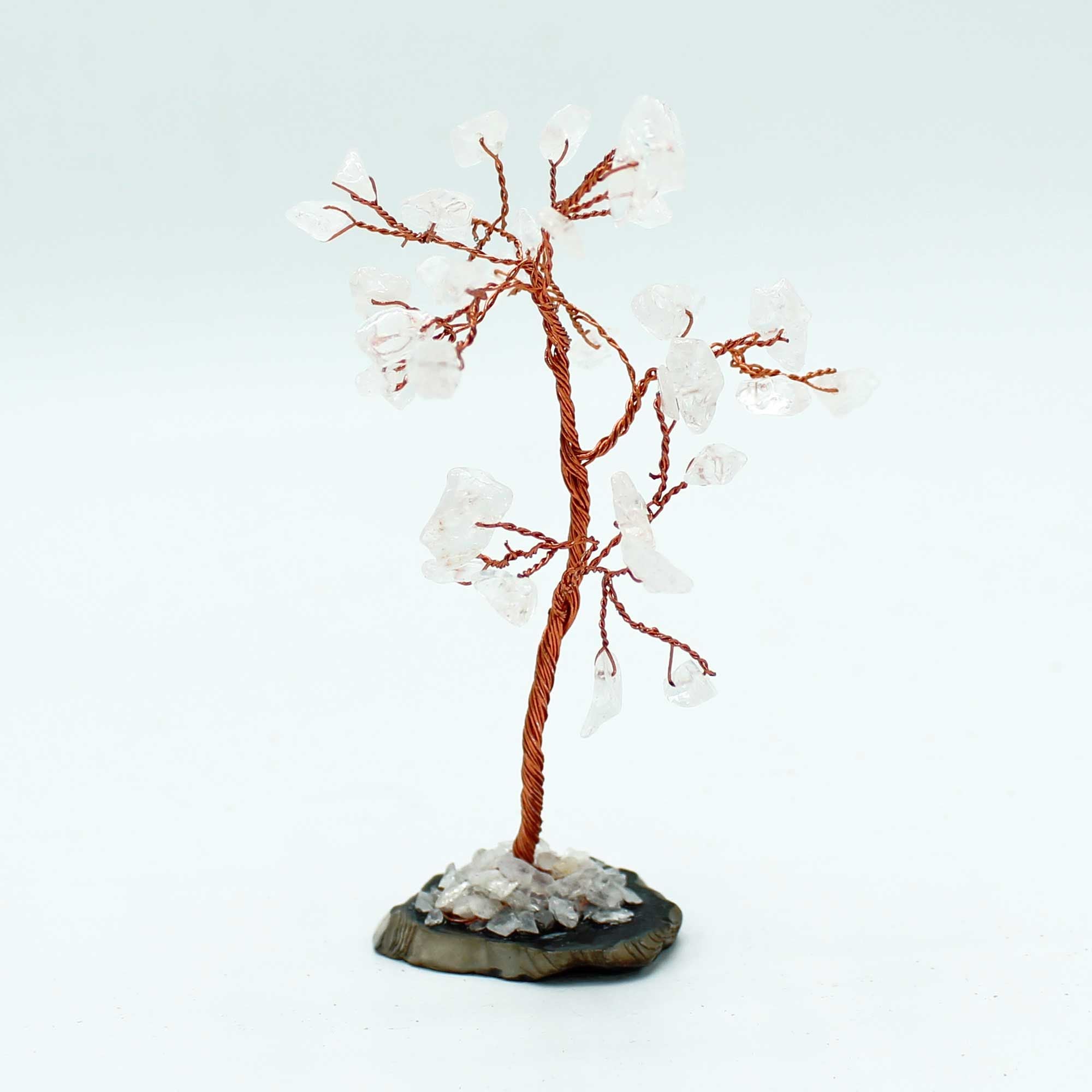Árvore de Cristais de Quartzo Rosa em Base de Ágata Negra