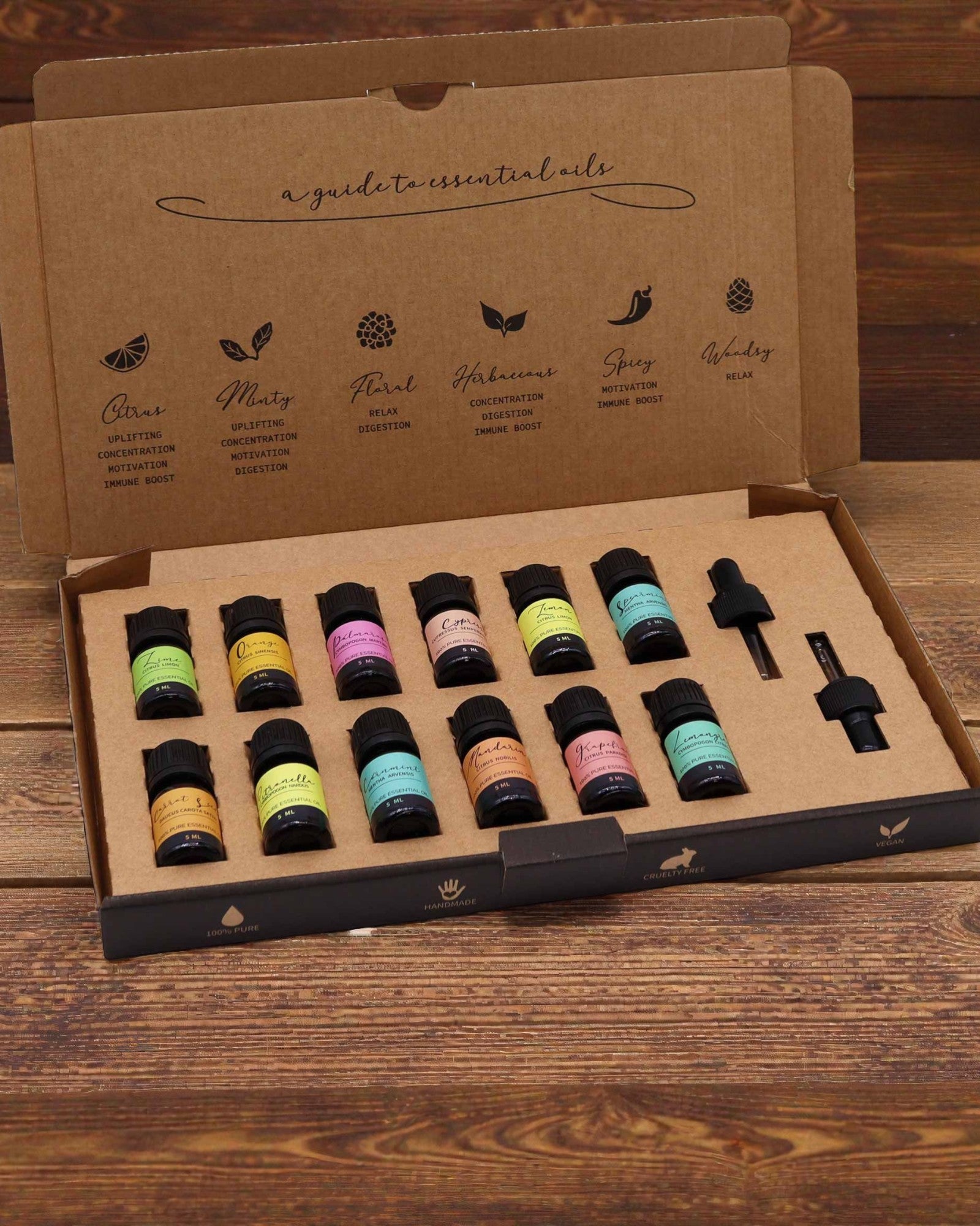 Energia de Verão da Natureza – Conjunto de Luxo de 12 Óleos Essenciais 5 ml com Pipetas