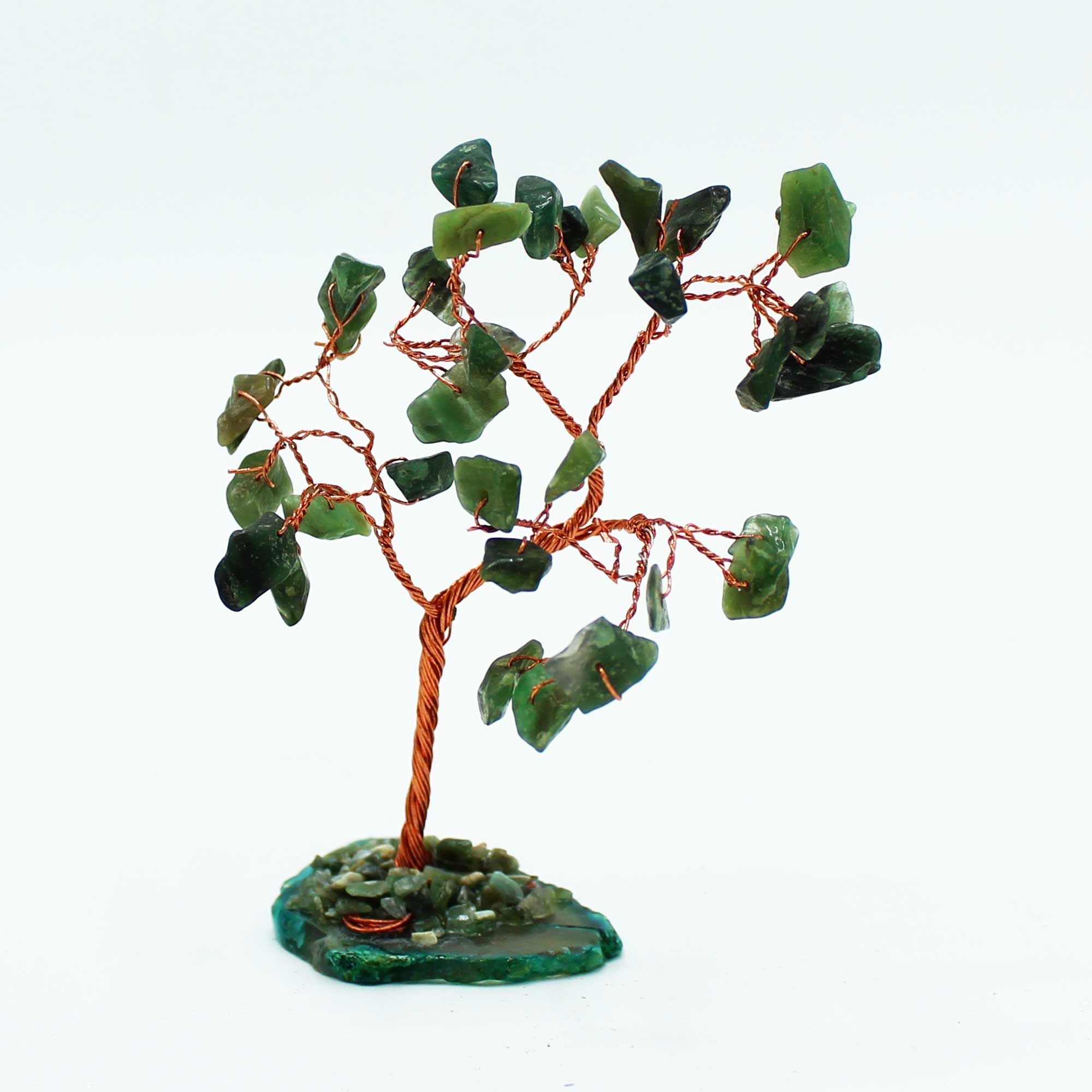 Árvore de Aventurina em Base de Ágata - Verde, 10 cm, 35 Cristais