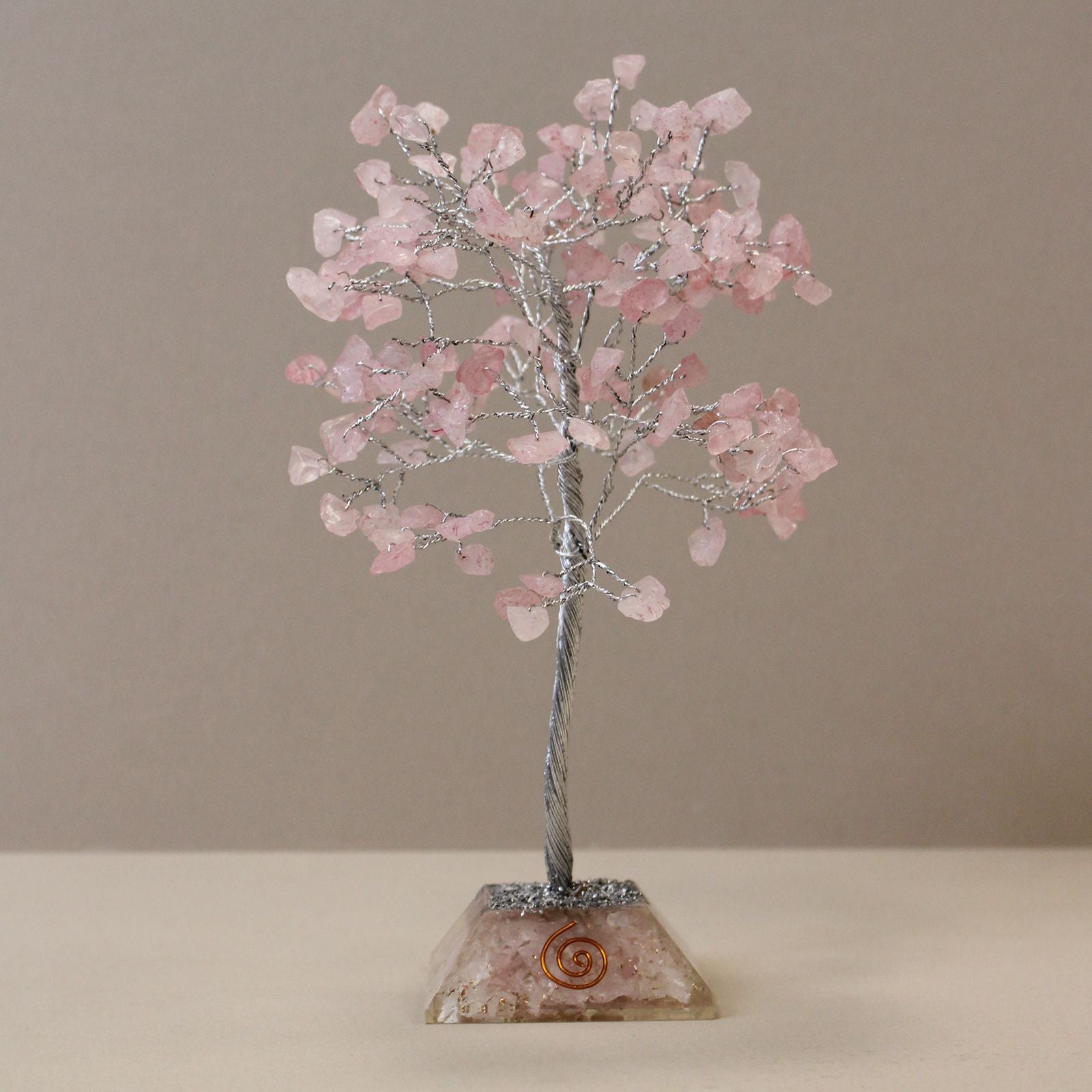 Árvore Mágica de Cristal de Quartzo Rosa com Base de Orgonite