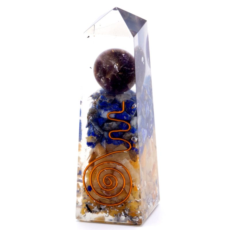 Obelisco de Poder Orgonite com Cobre, Lápis-lazúli e Aventurina Amarela