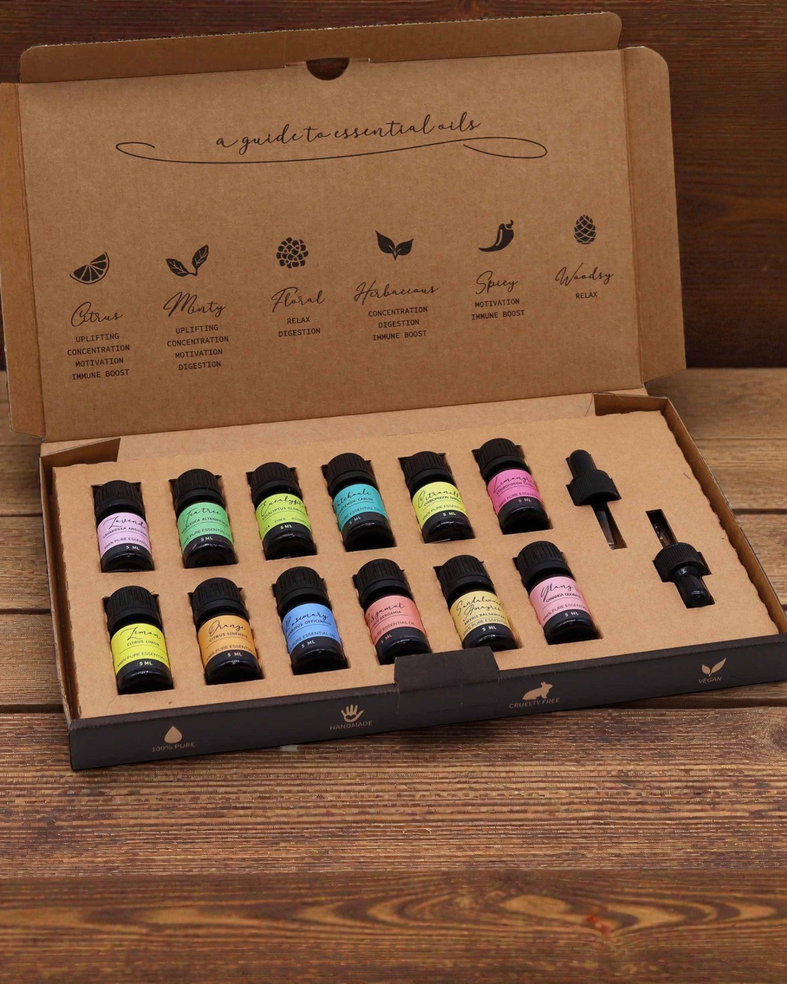 Essência do Mundo – Conjunto Luxuoso dos 12 Óleos Essenciais Mais Populares 5 ml com Conta-gotas