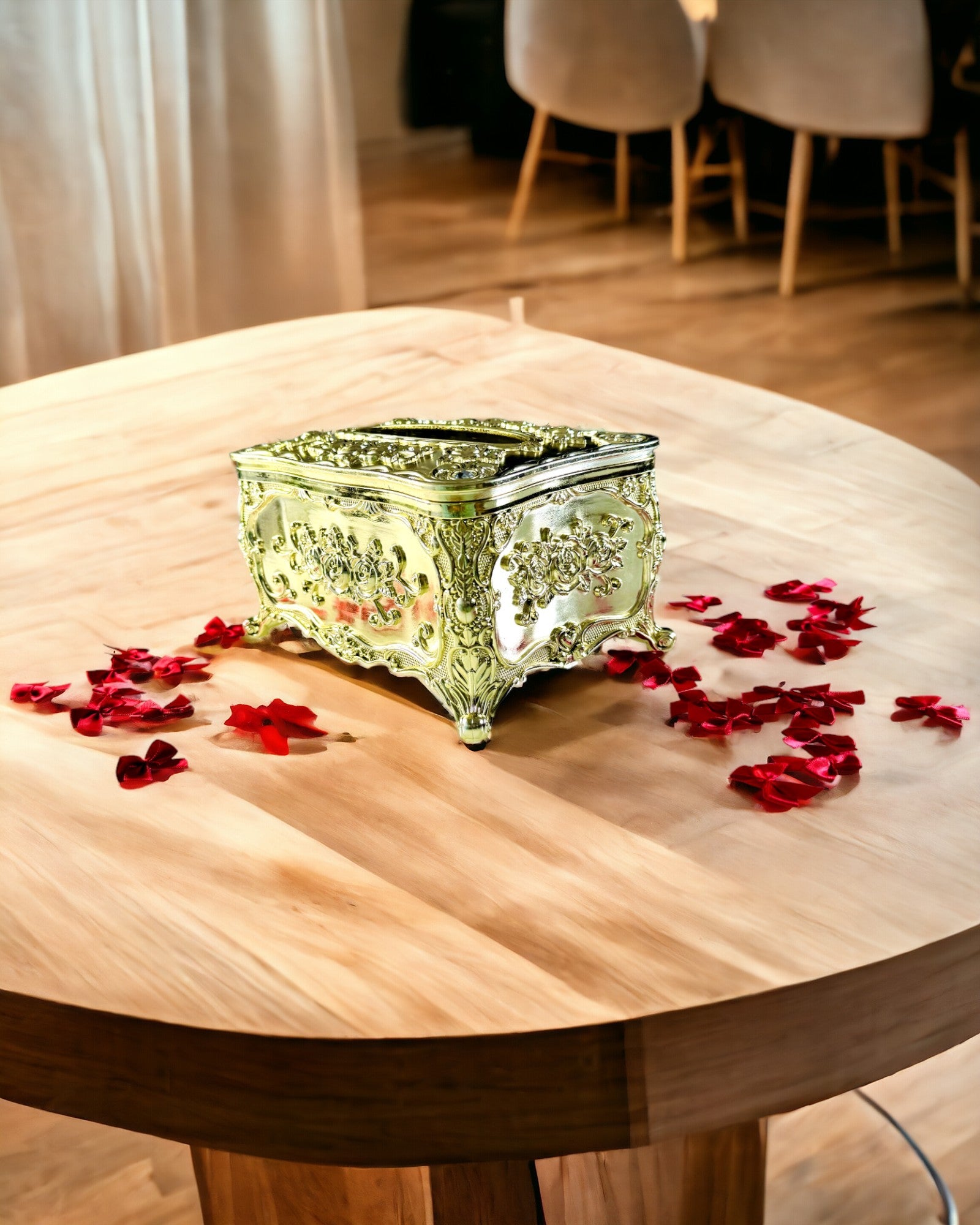 Caixa Elegante para Lenços com Flores em Relevo - Recipiente para Guardanapos