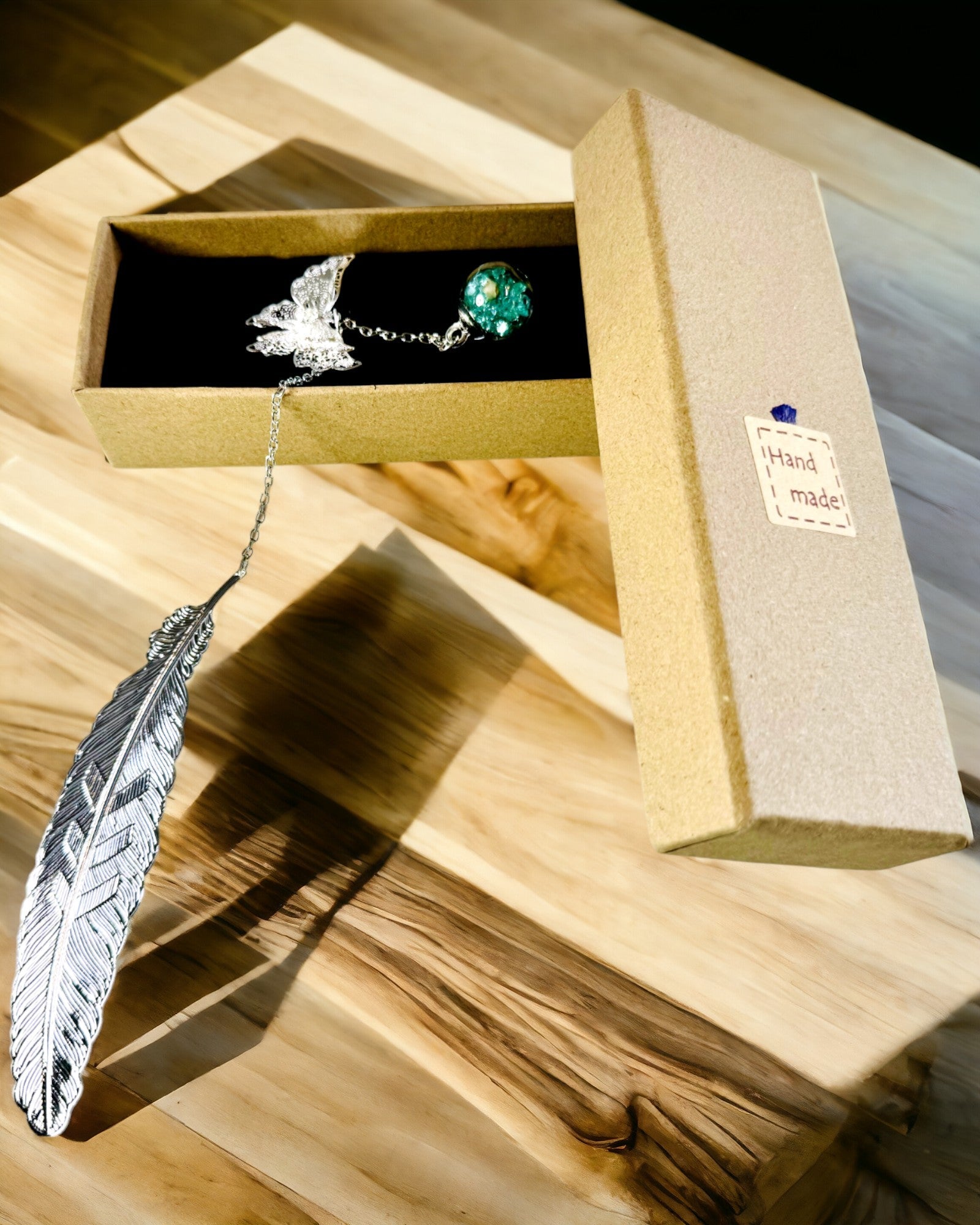 Marcador de Livro Criativo em Estilo Retro com Motivo de Pena e Borboleta – Elegante Presente Promocional, Cor Prateado/Azul