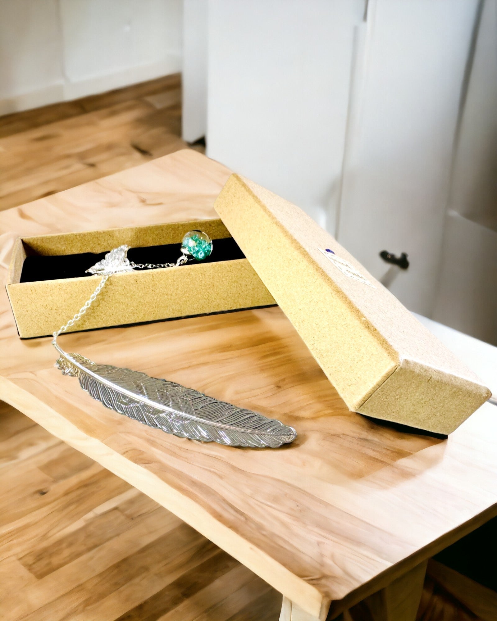 Marcador de Livro Criativo em Estilo Retro com Motivo de Pena e Borboleta – Elegante Presente Promocional, Cor Prateado/Azul