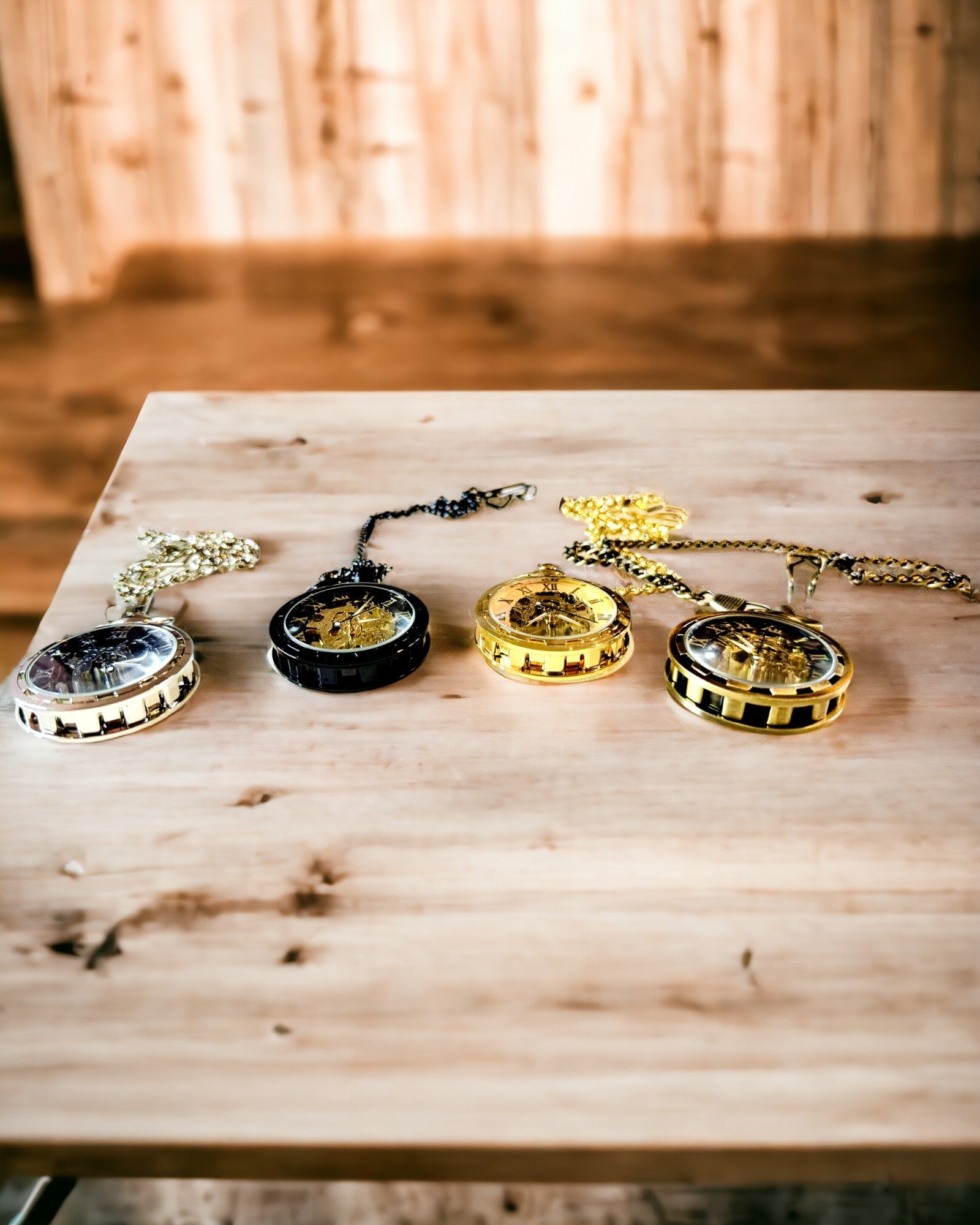 Retro Relógio de Bolso – Mecânico, Cor ouro escovado, Resistente à água, personalização com gravação