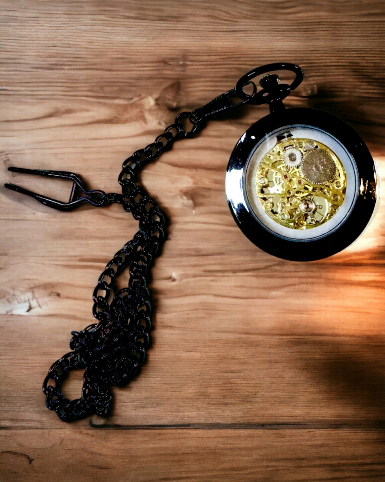 Relógio de Bolso Mecânico em Estilo Retro, Resistente à Água, Semi-automático - cor Preta - Ideal para Presente, gravação