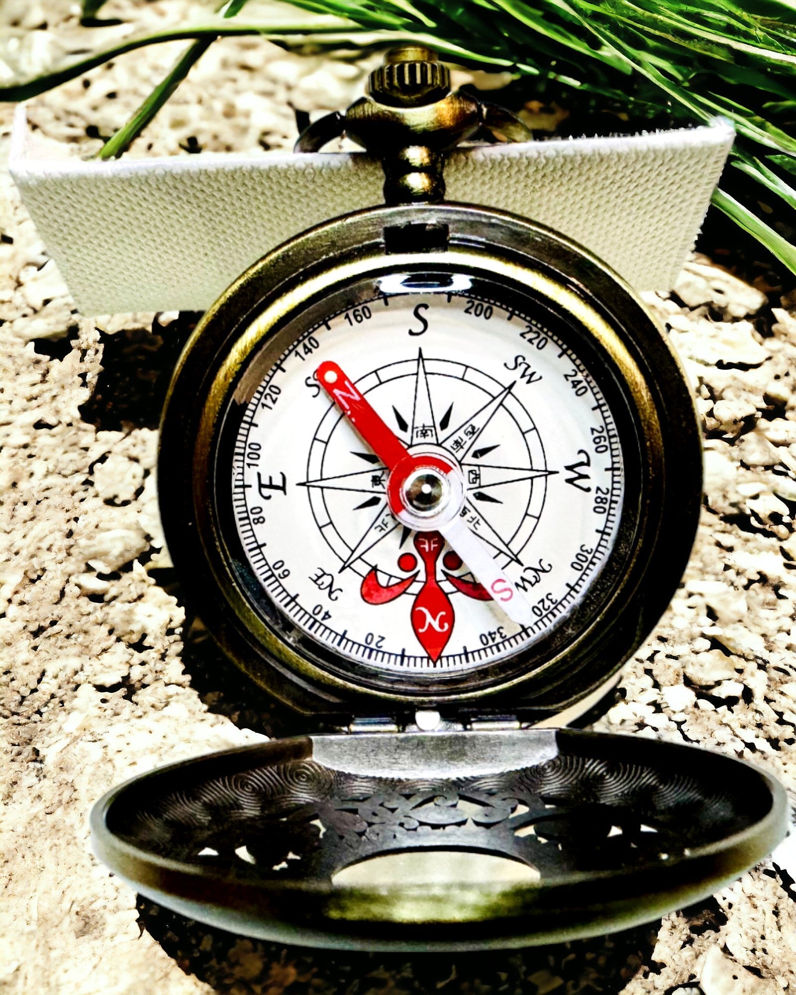 Bússola de Navegação em Estilo Vintage com Padrão Vazado – cor castanho-dourado