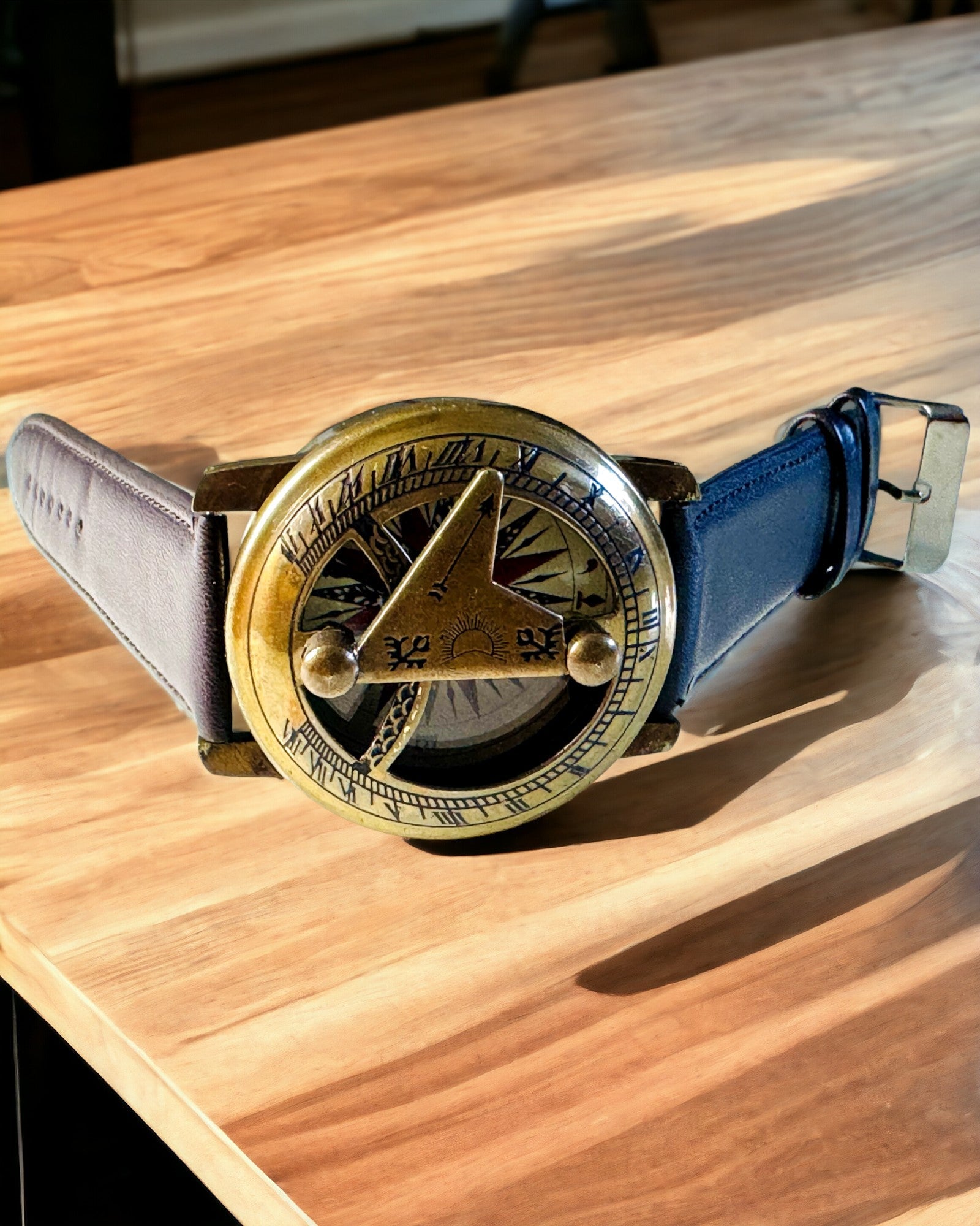 Relógio de Sol com Bússola - Feito à Mão, Artesanato Autêntico, possibilidade de gravação