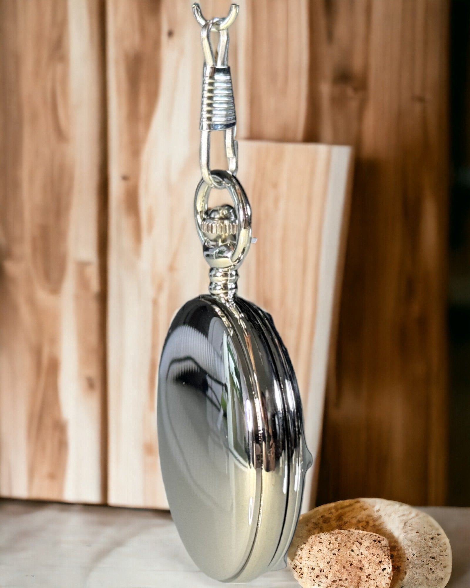 Relógio de Bolso Prateado com mecanismo de quartzo e possibilidade de gravação