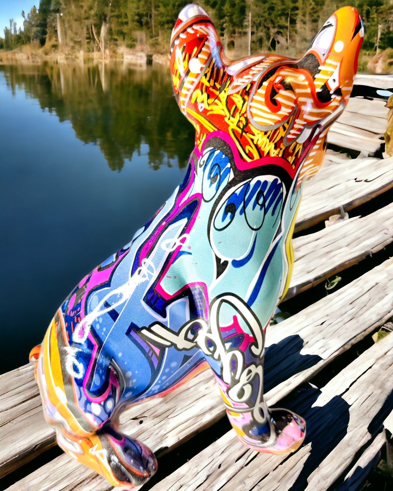 Estatueta de Bulldog Francês Feita à Mão em Estilo Street Art com Opção de Gravação