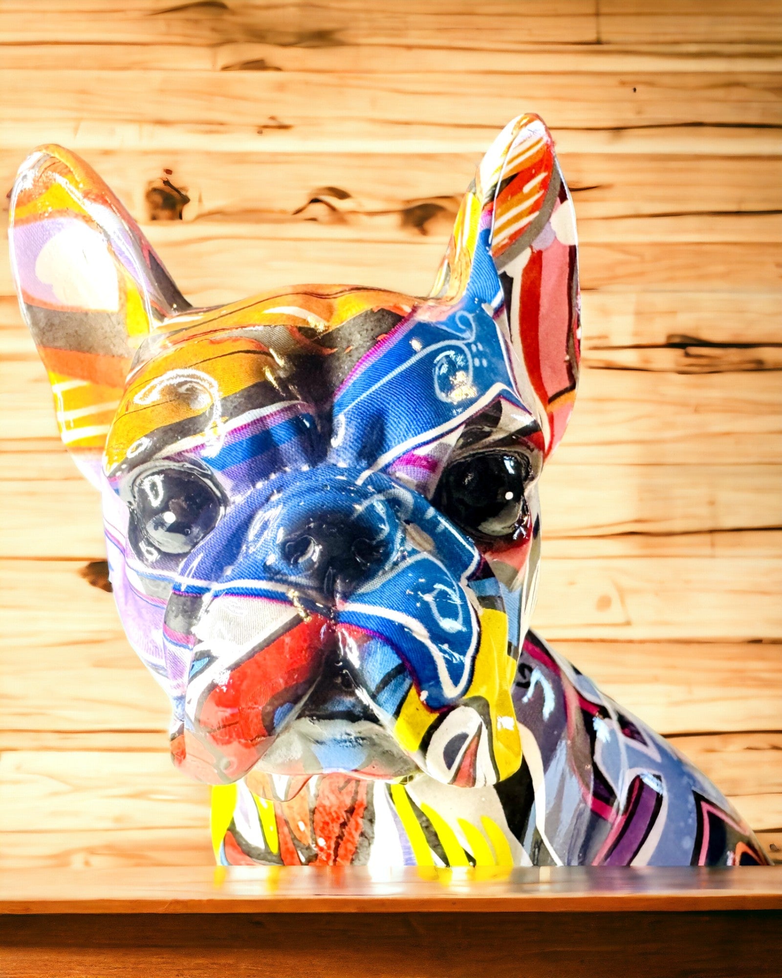 Estatueta de Bulldog Francês Feita à Mão em Estilo Street Art com Opção de Gravação