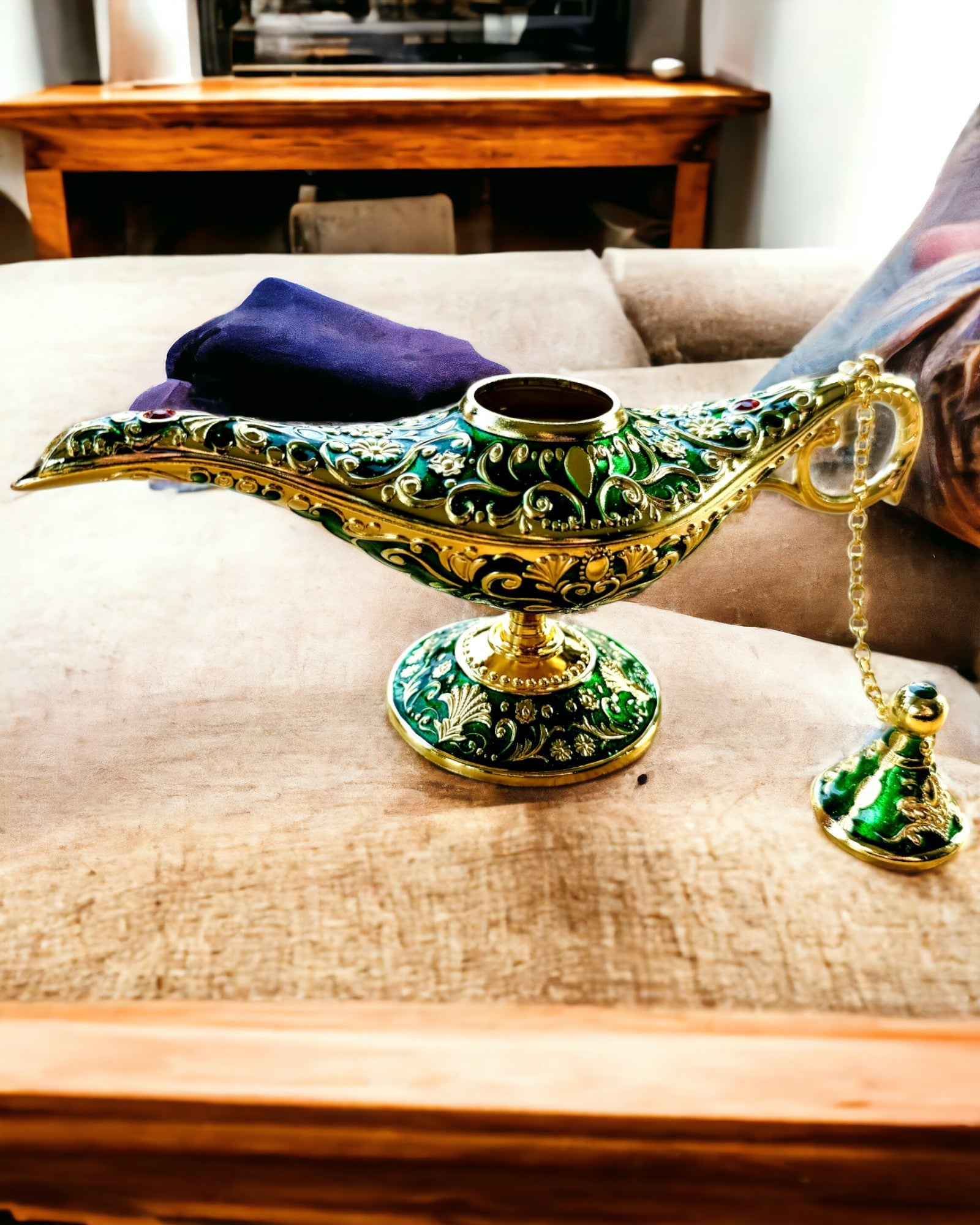 Lâmpada Mágica de Aladino com Opção de Gravação - Variante Verde Escuro, entrelaçada com dourado