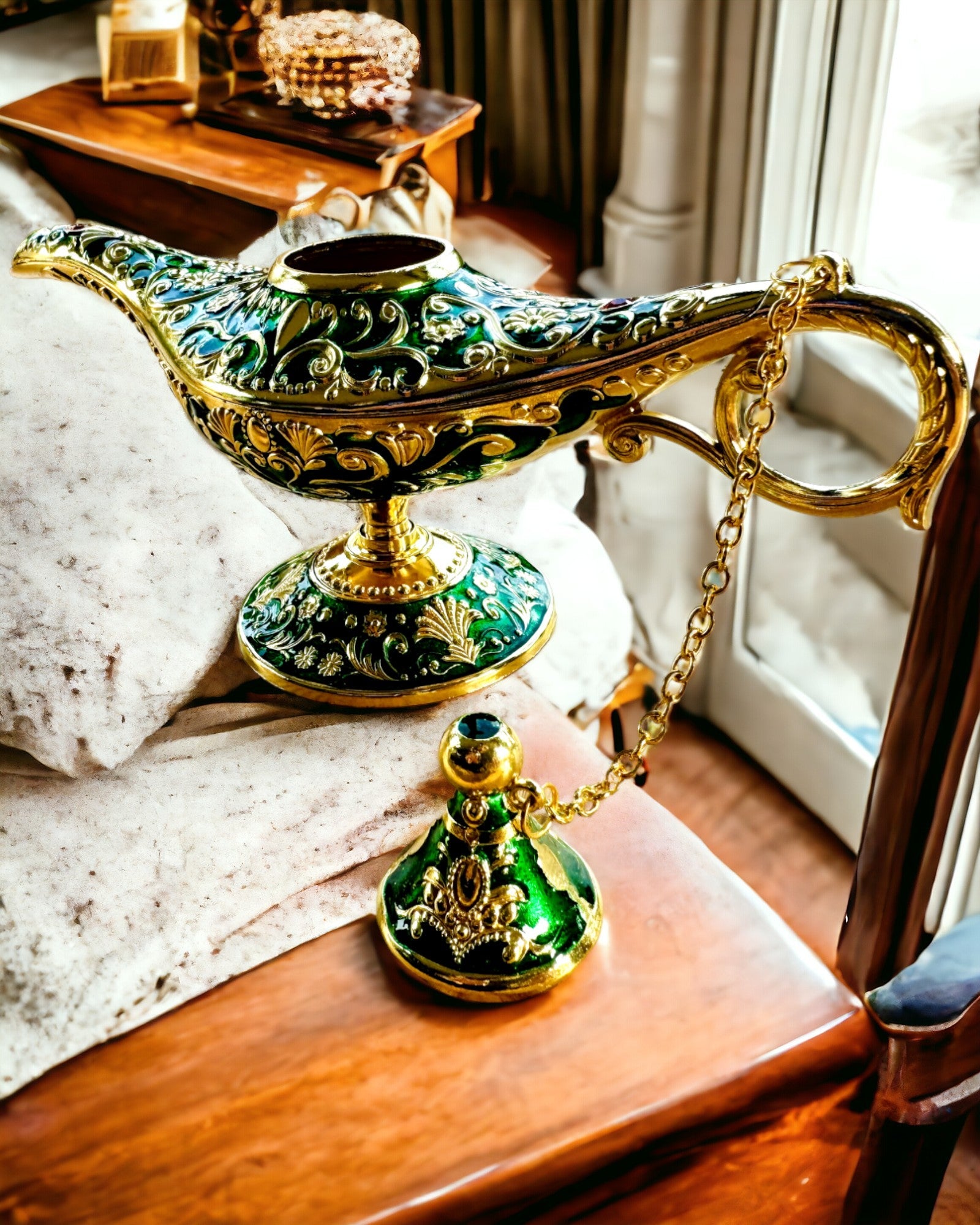Lâmpada Mágica de Aladino com Opção de Gravação - Variante Verde Escuro, entrelaçada com dourado