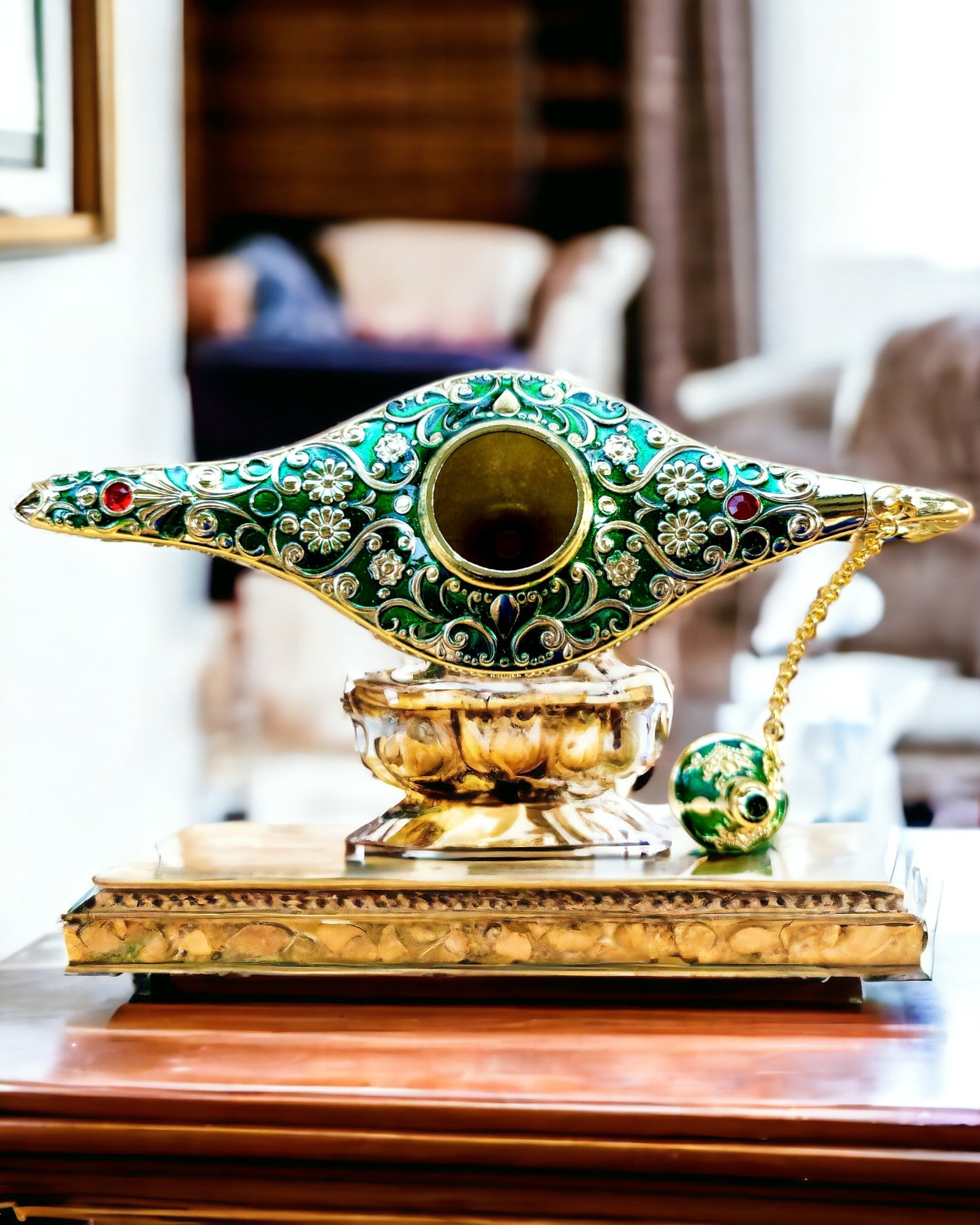 Lâmpada Mágica de Aladino com Opção de Gravação - Variante Verde Escuro, entrelaçada com dourado