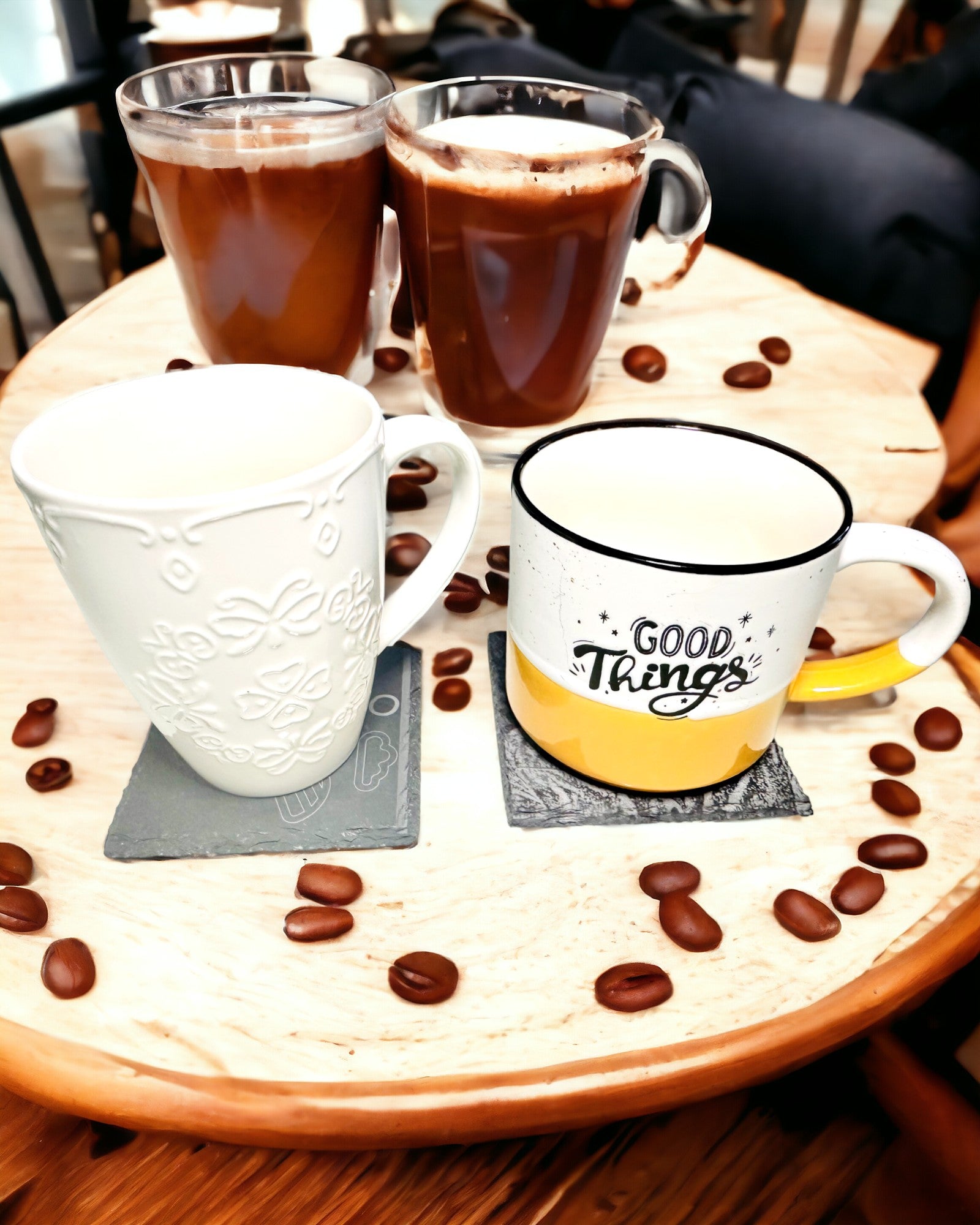 Base para café, chá em Pedra Natural com Gravação Personalizada – Quadrado, círculo, hexágono, 10 cm