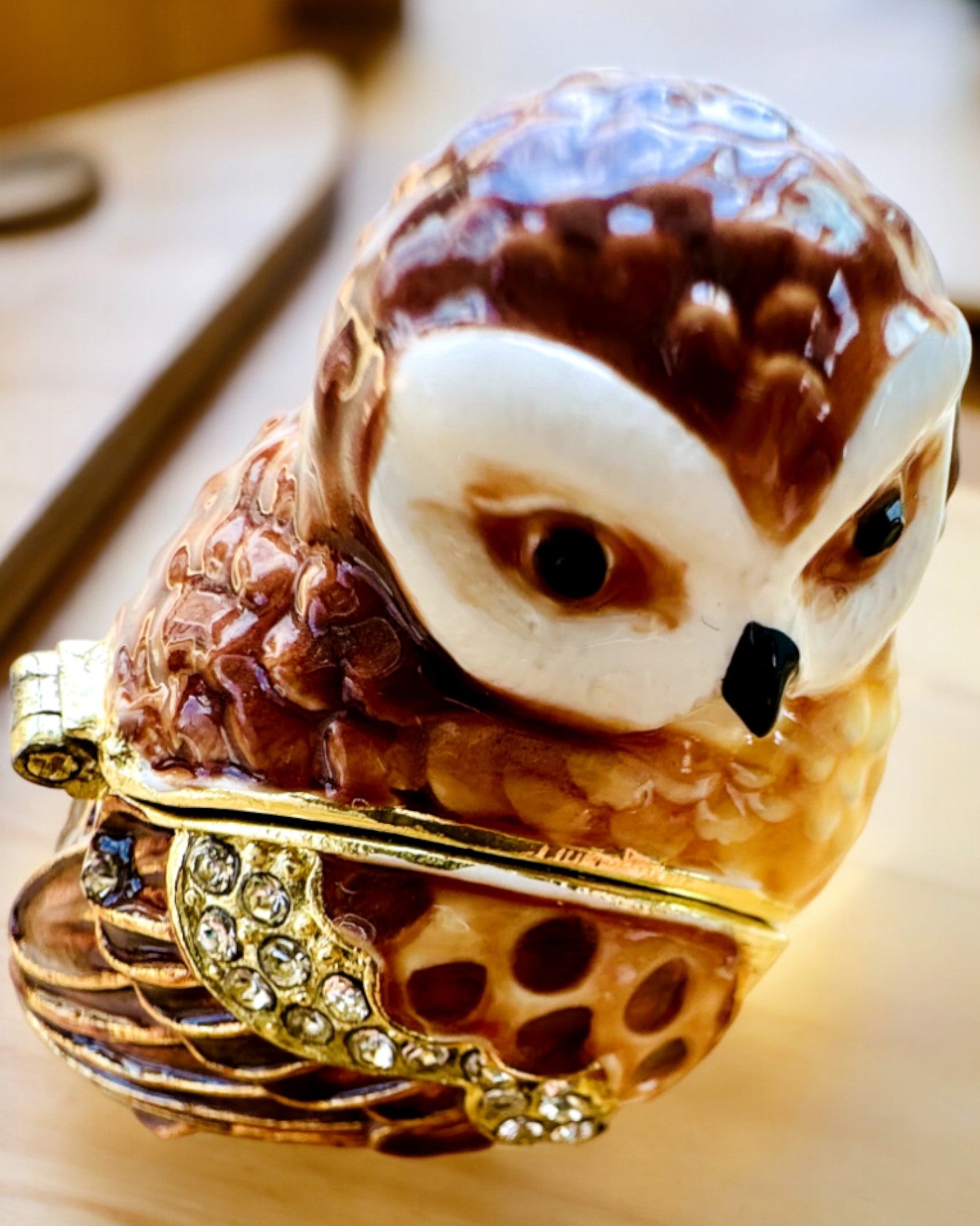 Coruja Encantadora com Cristais - Caixa de Joias com possibilidade de personalização com gravação, presente