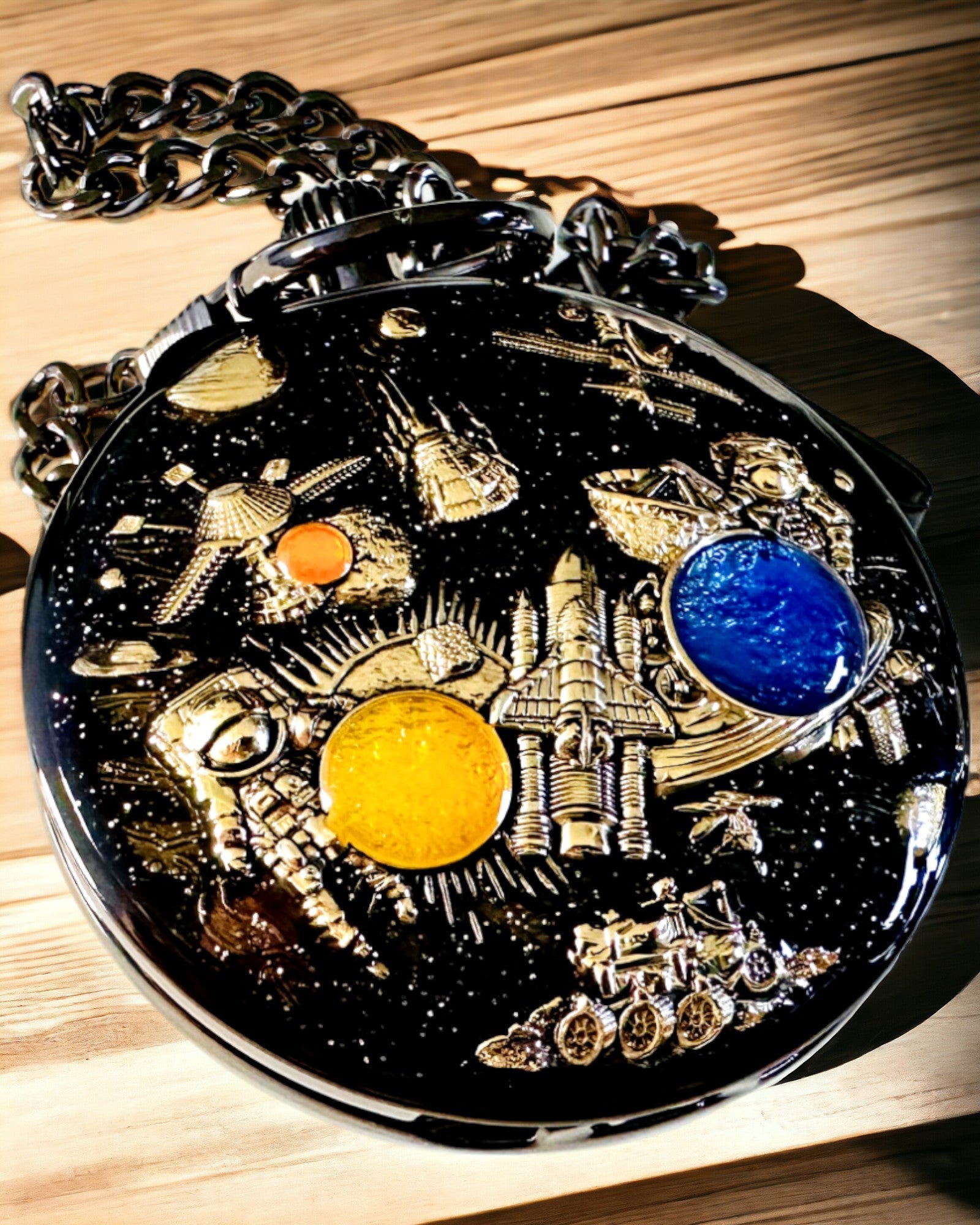 Relógio de bolso "Astrum Temporis" - Moldura prateada. Possibilidade de personalização com gravação