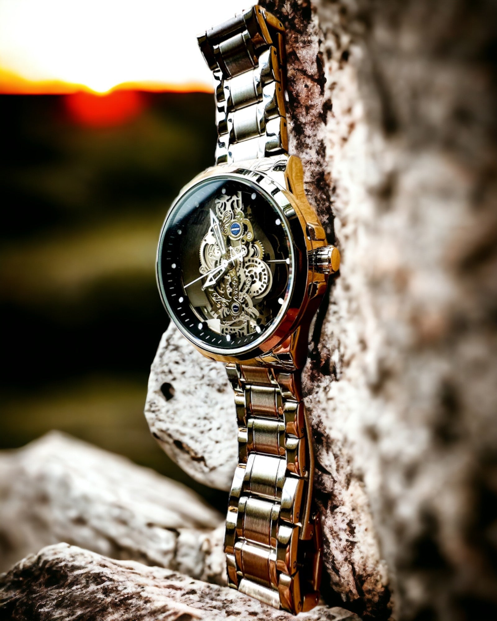 Relógio masculino elegante KIMSDUN Prestige Mecanismo Transparente e Elegância Desportiva, possibilidade de personalização com gravação