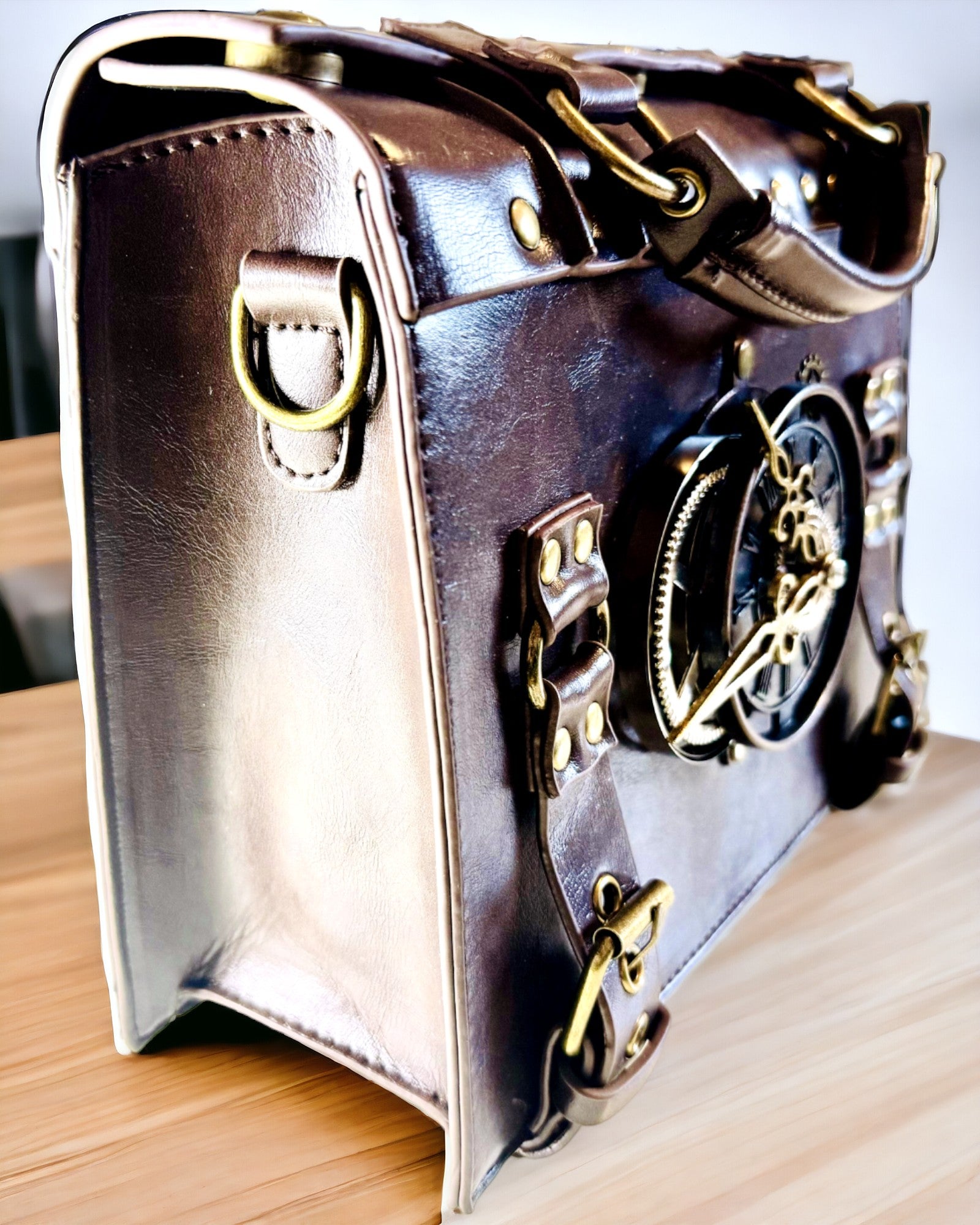 Torba Crossbody com Motivo de Relógio Vintage - Versátil Bolsa Satchel com Textura de Pele PU