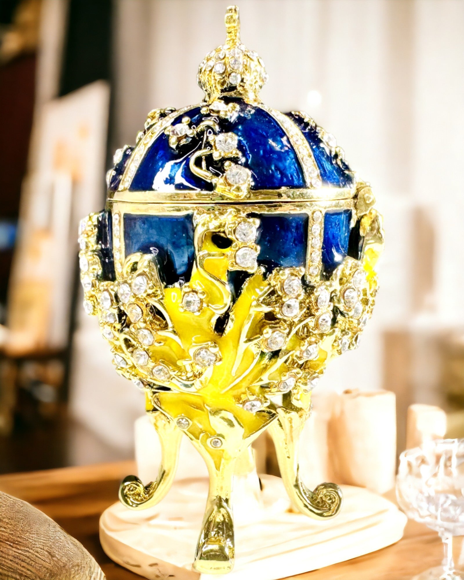 Caixa de Joias 'Ovo Imperial' Fabergé – Estilo Vintage, Recipiente Decorativo para Acessórios